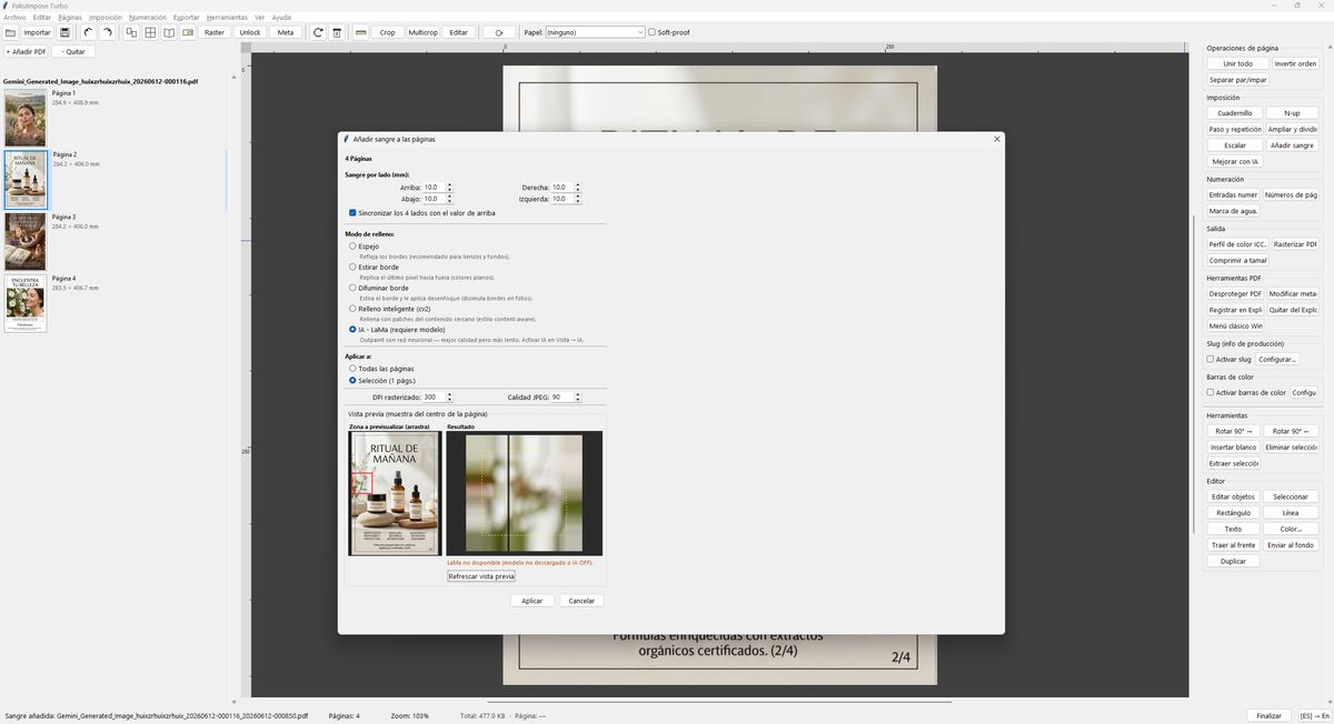 Add bleed dialog for a PDF with edge fill mode selection