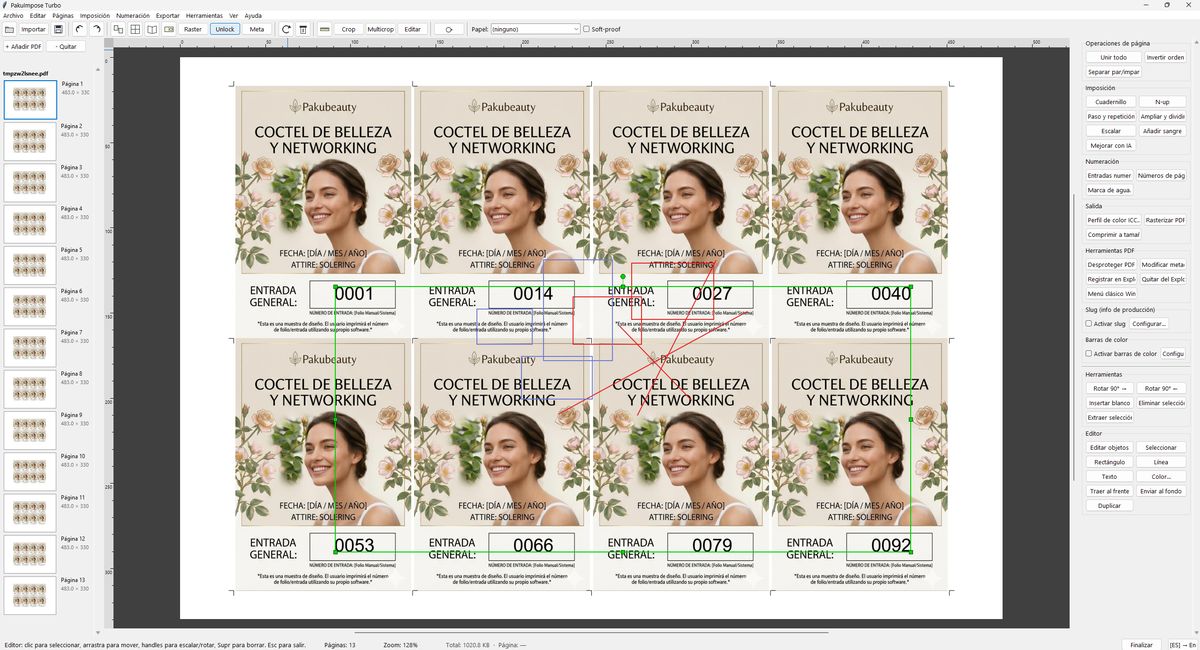 Vector object editor mode for PDF: selecting elements on the sheet with scale and rotation handles