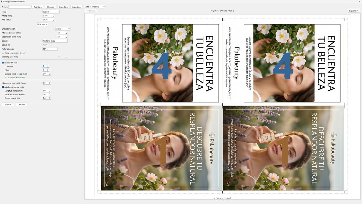 PDF booklet imposition with creep compensation for saddle-stitch binding