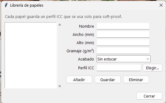 Paper library with size, weight, finish and ICC profile per stock