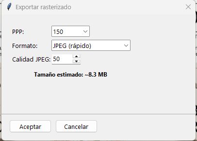Dialog to rasterize a PDF with DPI and quality control, in streaming