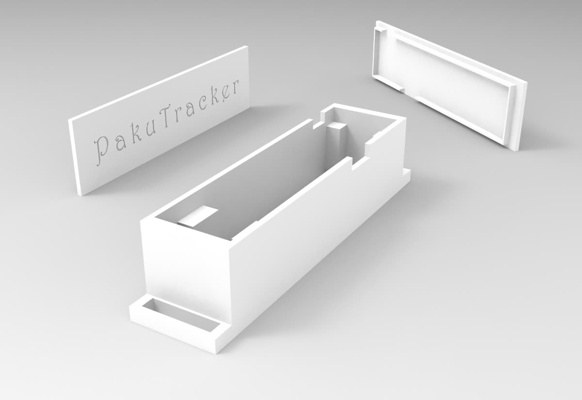 Caja impresa en 3D del head tracker casero con ESP8266: render de las tres piezas