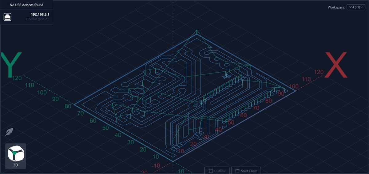 gSender con la previsualización 3D del toolpath