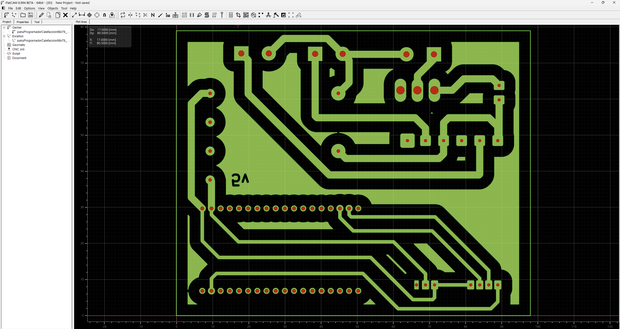 FlatCAM con la PCB lista para generar G-code